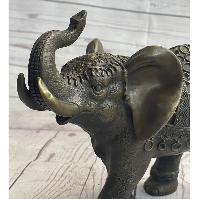 Indian Imitative Elephant Bronze Metal Figurine Sculpture Decor Signed Original 8.5 Inches X 12 Inches