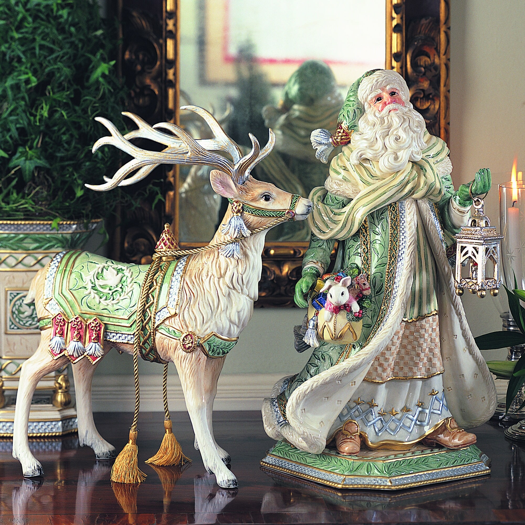 Figurine Goebel Père Noël Avec Arbre Rouge - Fitz & Floyd Christmas Collection - Faïence