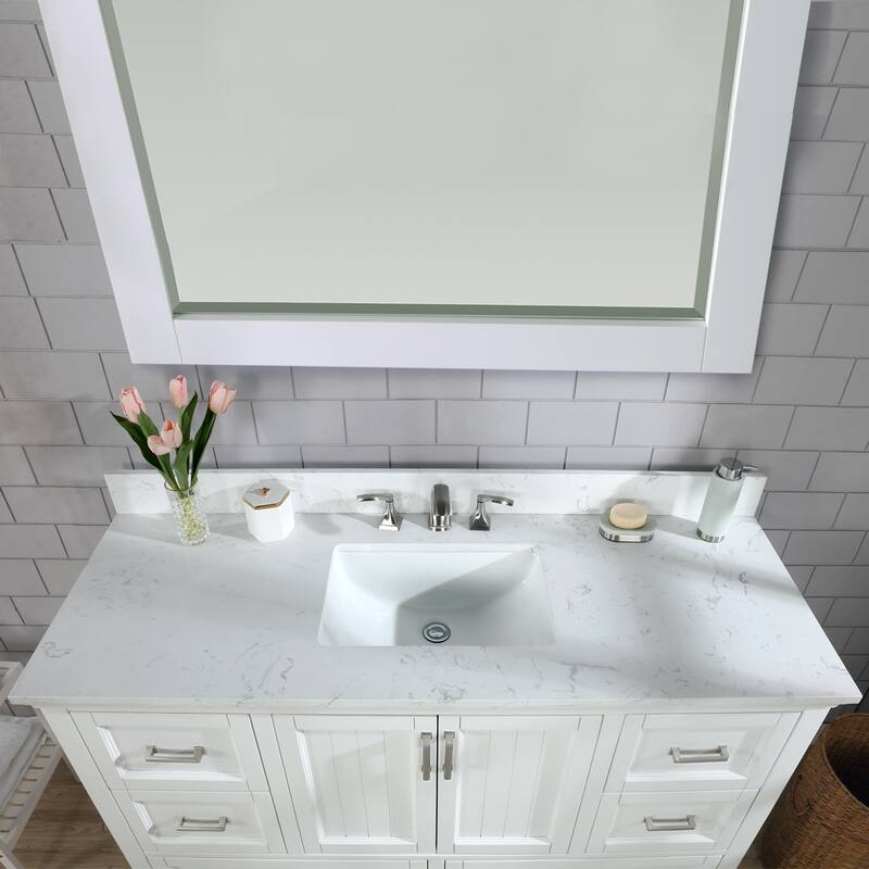 Altair Isla Single Bathroom Vanity Set and Aosta White Countertop with Mirror