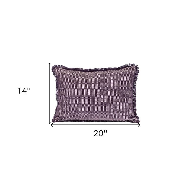 HomeRoots 14" X 20" Purple and White Striped Cotton Throw Pillow With Fringe