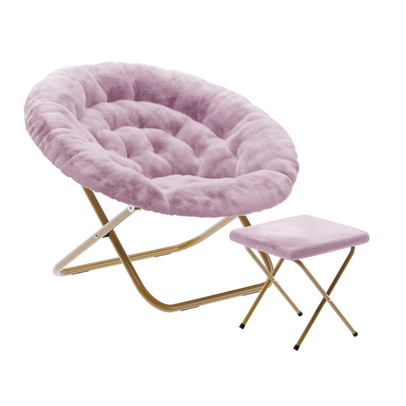 Upholstered XL Folding Saucer Chair with Ottoman - 31"D x 35.75"W x 33.5"H - Dusty Purple Fabric/Soft Gold Frame