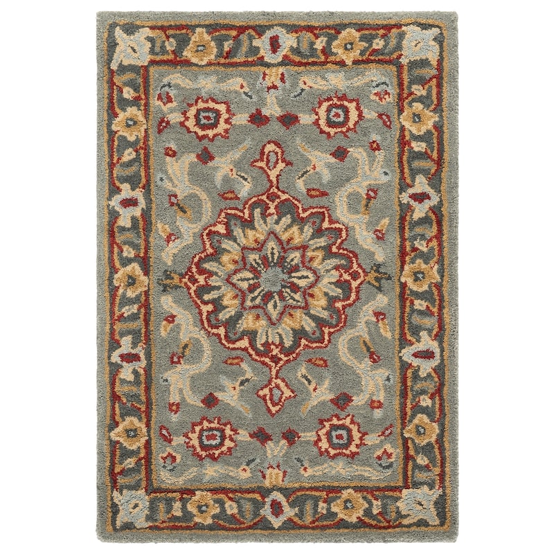 SAFAVIEH Handmade Heritage Leaf Stamp Traditional Wool Rug - 2' x 3' - Grey/Charcoal