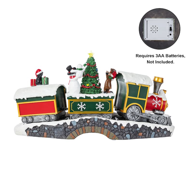 Glitzhome 20"L Lighted Christmas Santa Train Resin Village with Movement and Music