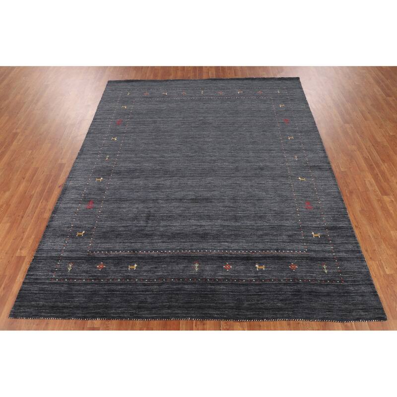 Navy Blue Tribal Gabbeh Indian Area Rug Handmade Wool Carpet - 7'11"x 9'9"