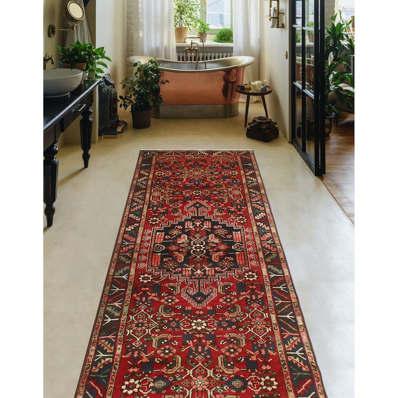 Fine Vintage Distressed Zahid Red/Navy Runner - 3'4" x 9'5"