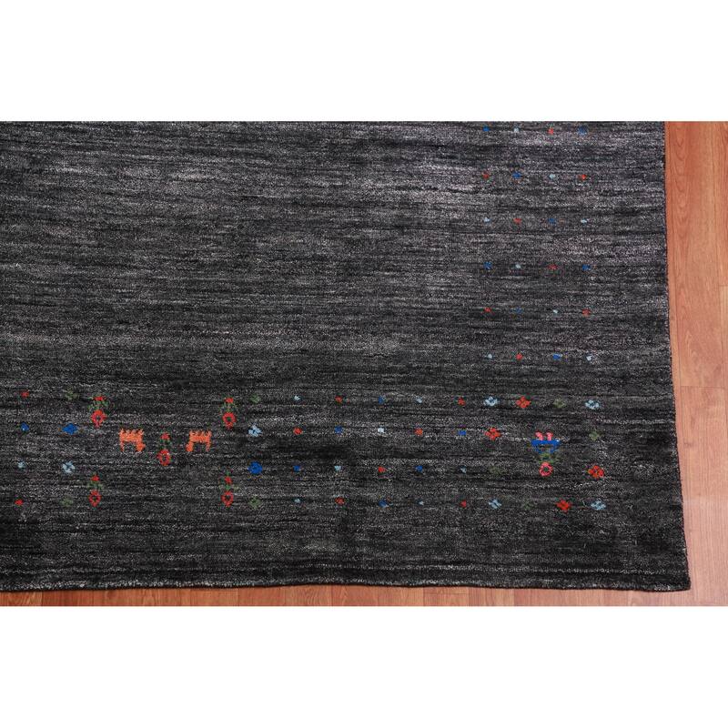 Charcoal Gabbeh Indian Area Rug Handmade Silk Carpet - 8'9" x 11'9"