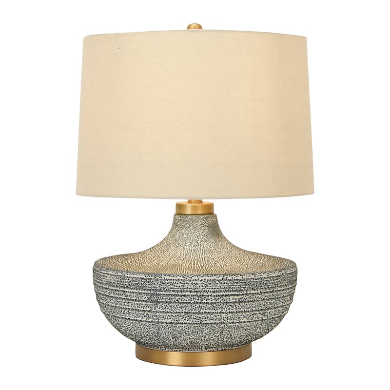 Striped Aqua Ceramic Table Lamp with White Linen Shade
