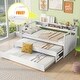 preview thumbnail 2 of 12, Twin XL Size Wood Daybed w/ 2 Trundles, 3 Storage Cubbies, 1 Light for Free and USB Charging Design Creative Triple Bunk, White