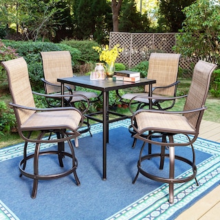 MAISON ARTS 3/5-Piece Patio Bar Stool Set of Metal Coffee Table & Textilene Swivel High Bar Stools