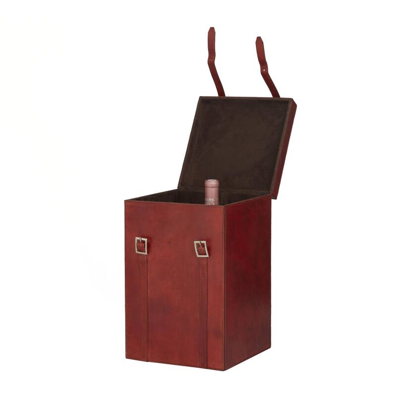 Leather Handmade Bottle Wine Holder with Carrying Handle - Dark Blue, Brown, Red - Roche River Decor