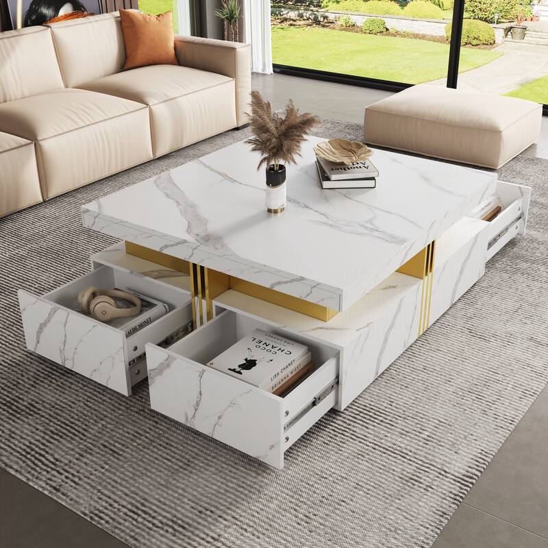 Modern Square Storage Coffee Table with 4 Drawers