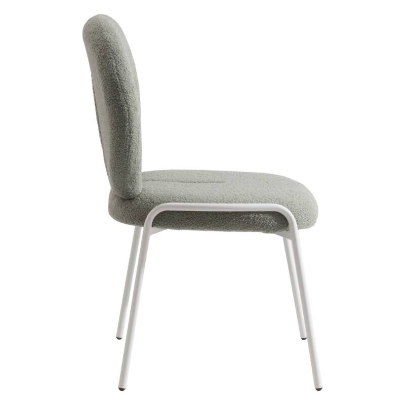 Celestial Boucle Dining Side Chair in White Iron Frame