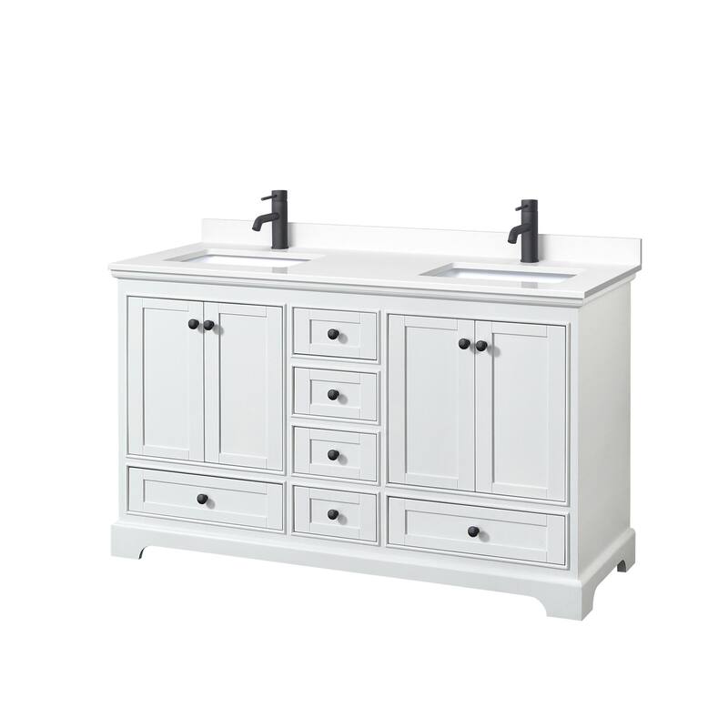 Wyndham Collection Deborah 60" Free Standing Double Basin Vanity Set - White / White Cultured Marble Top / Matte Black