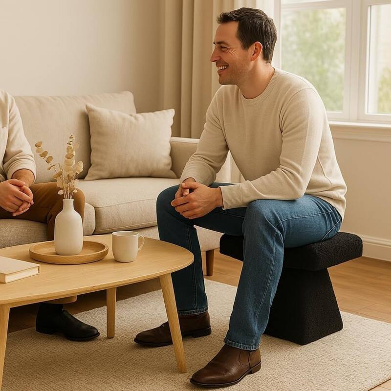 Black Teddy Upholstered T-Shape Vanity Foot Stool 19"W x 16"H