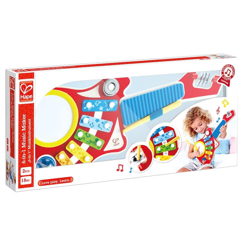 Hape: 6-In-1 Music Maker - Wooden Guitar Shaped Musical Toy, 18mo+