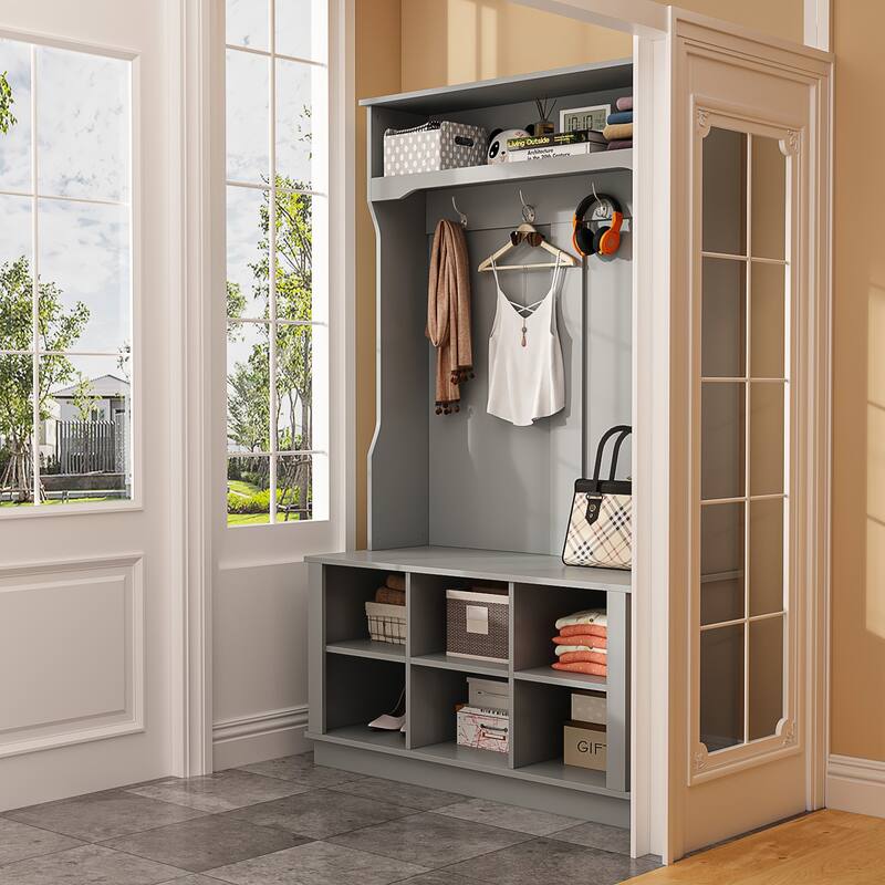 39.8'' Wide Hall Tree with Bench and Shoe Storage Cabinet Entryway
