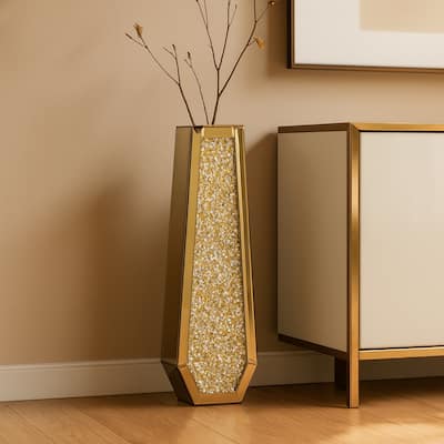30" Gold Mirrored Glass Floor Vase With Faux Crystals - 5.39