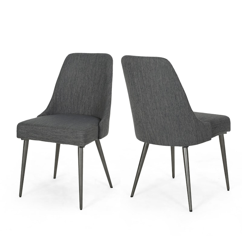 Dining Side Chair Set of 2, Smooth Textured Gray Fabric Armless Design