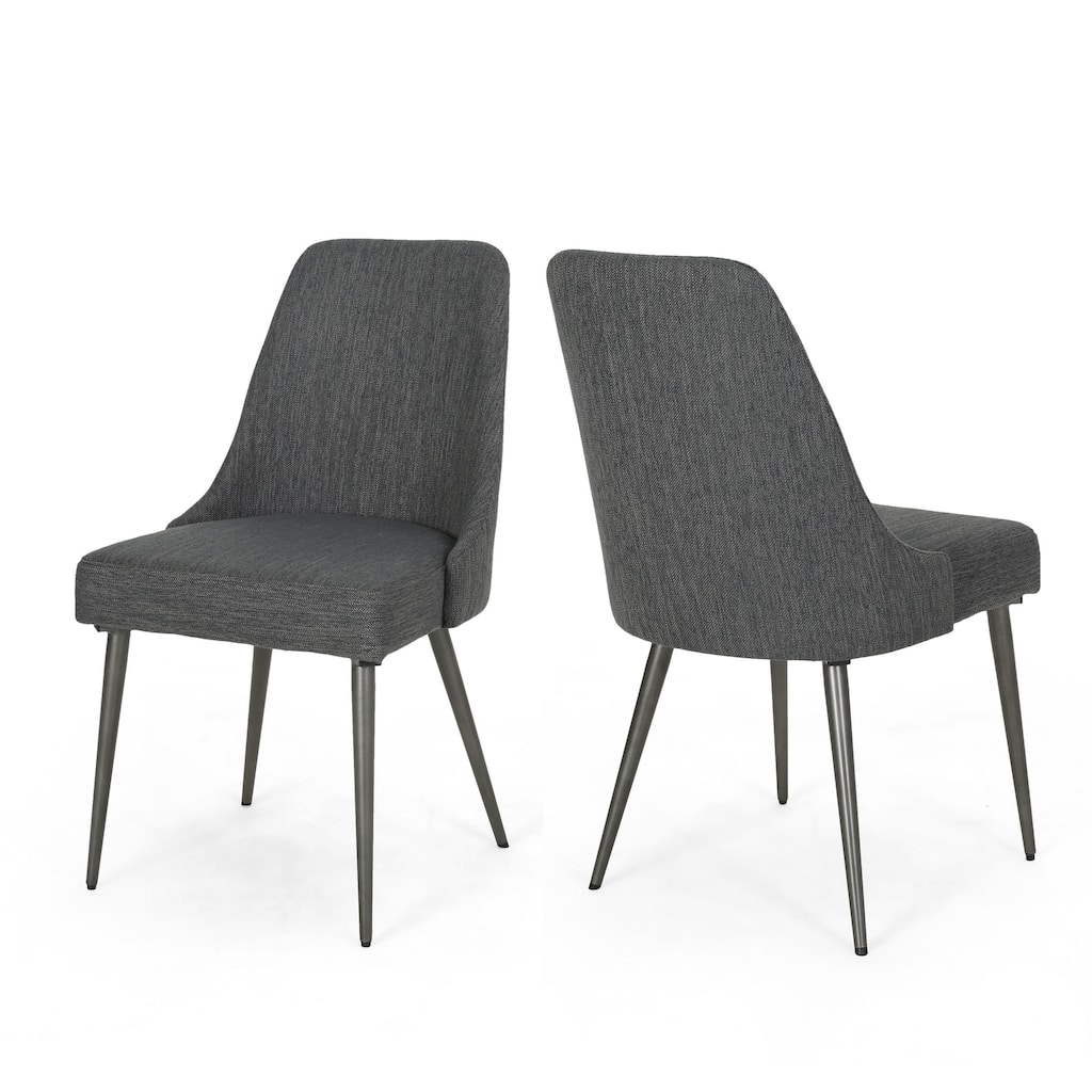 Dining Side Chair Set of 2, Smooth Textured Gray Fabric Armless Design
