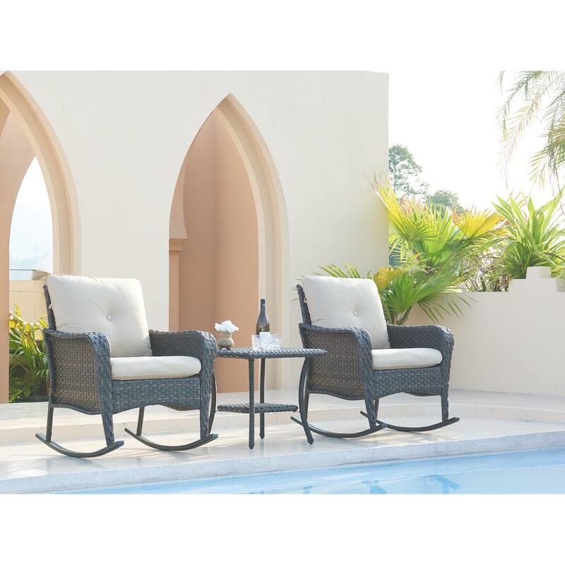 Pocassy 3-Piece Outdoor Wicker Rattan Rocking Set