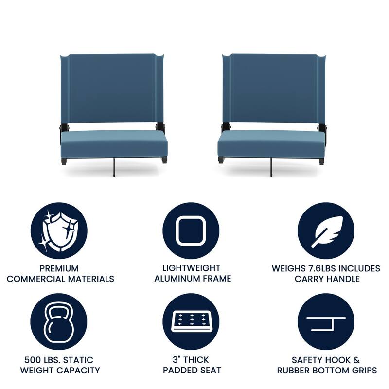 Padded Stadium Chairs with Handles and Bleacher Hooks (Set of 2) - 14"D x 18"W x 18"H