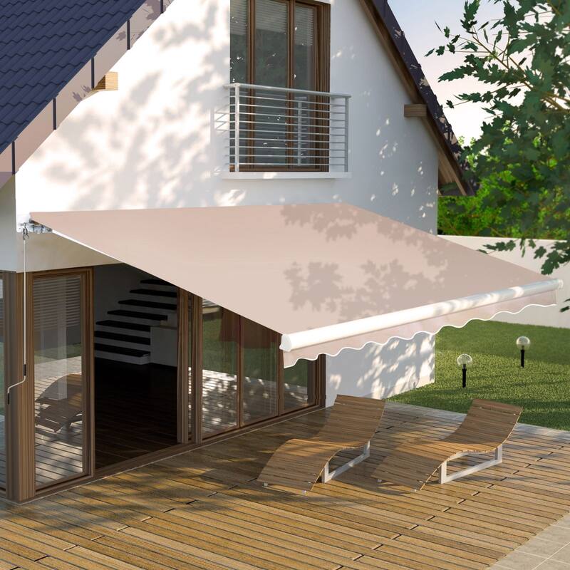 VEIKOUS 12'x10' Outdoor Retractable Patio Awning Sun Shade Cover for Patio, Balcony and Yard - Beige