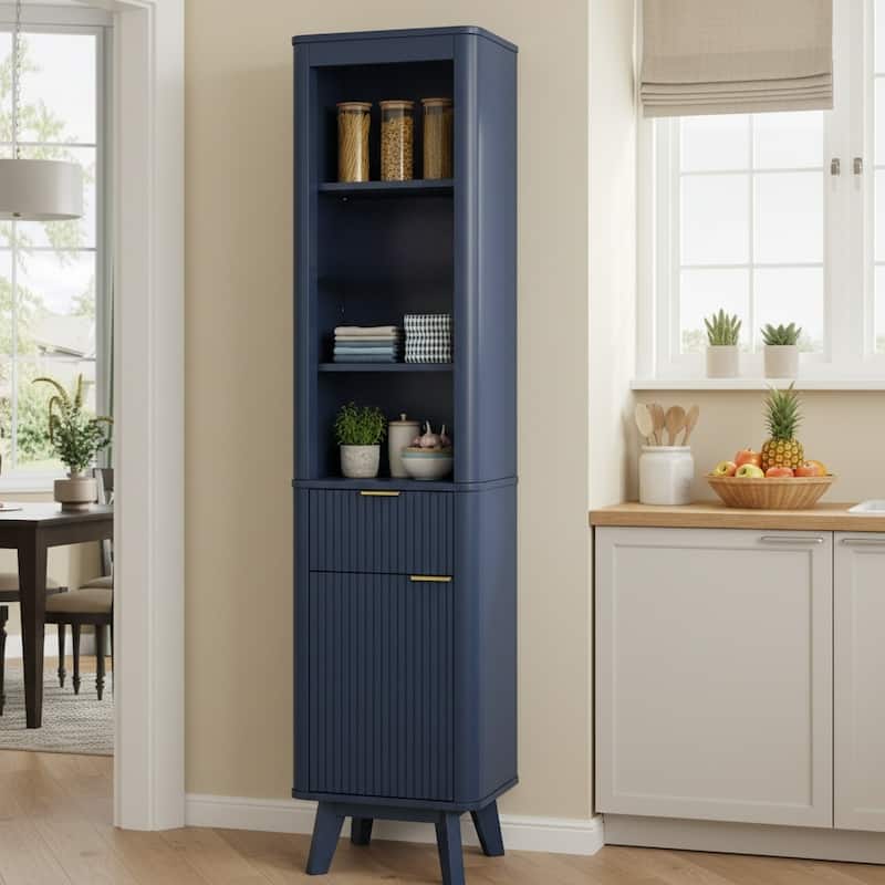 Christopher Knight Home - Modern Linen Tower with Adjustable Shelves, Drawer and Door - Blue