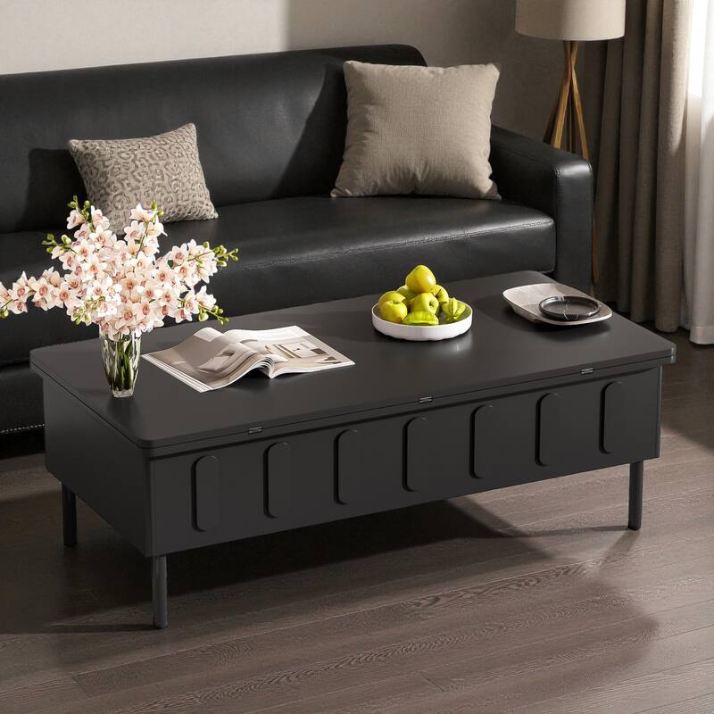 Lift-Top Coffee Table with Hidden Storage and Drawers, Foldable Adjustable Center Table for Living Room, Modern MDF Design - Black