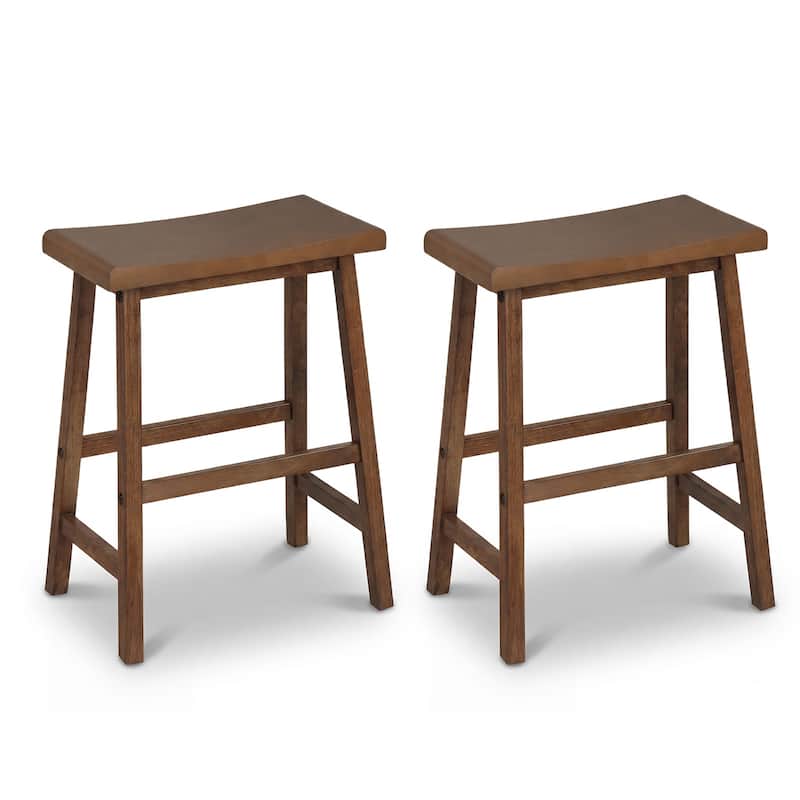 Gymax Solid Wood Saddle Bar Stools Set of 2 Backless Wooden Barstools - Brown