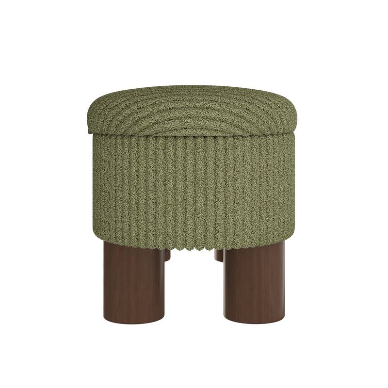 Modern Green Corduroy Storage Ottoman Bench, Great for Shoe Storage in Bedroom & Entryway