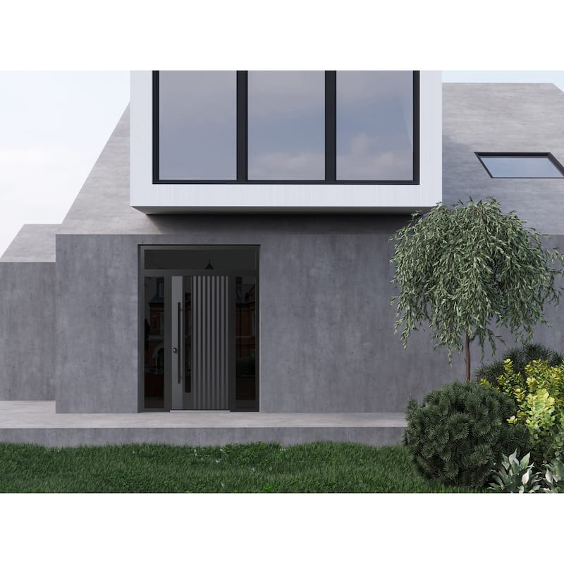 Front Exterior Prehung Steel Door Ronex 0144 Grey Entry Metal Painted W36xH80 Left hand Inswing