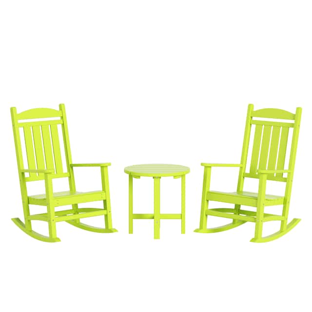 Laguna 3-Piece Weather-Resistant Rocking Chairs with Side Table Set - Lime