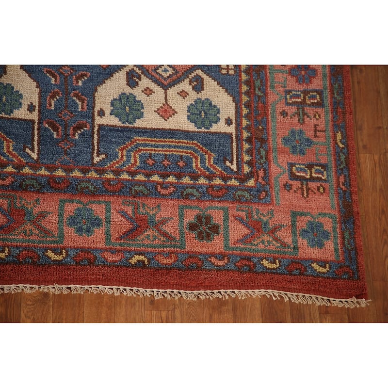 Geometric Orange Sirjan Area Rug Handmade Wool Carpet - 7'9"x 9'9"