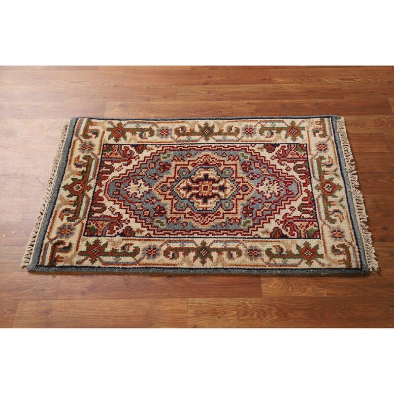 Geometric Blue Heriz Serapi Rug Handmade Oriental Wool Carpet - 2'0" x 3'0"