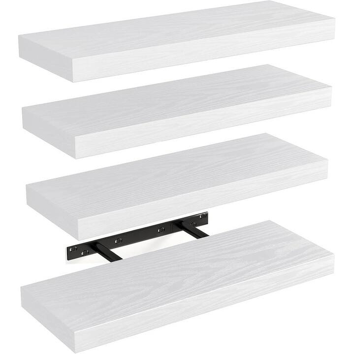 Floating Shelves, Rustic Wood Finish Wall Shelves Set of 4 - 15.8"D x 5.5"W x 1.2"H - White