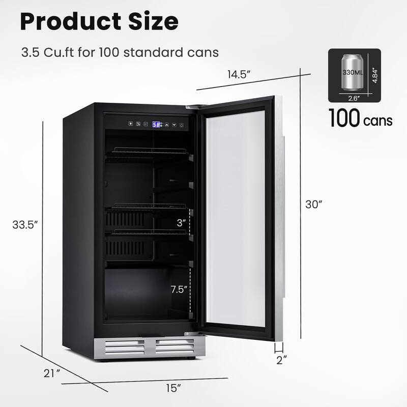 Gymax 15 Inch Beverage Cooler Refrigerator 100 Can Built-in