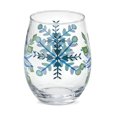 18 oz. Alpine Glow Blue Snowflake Glass Stemless Wine Drinkware Dishwasher Safe Beverage Glassware