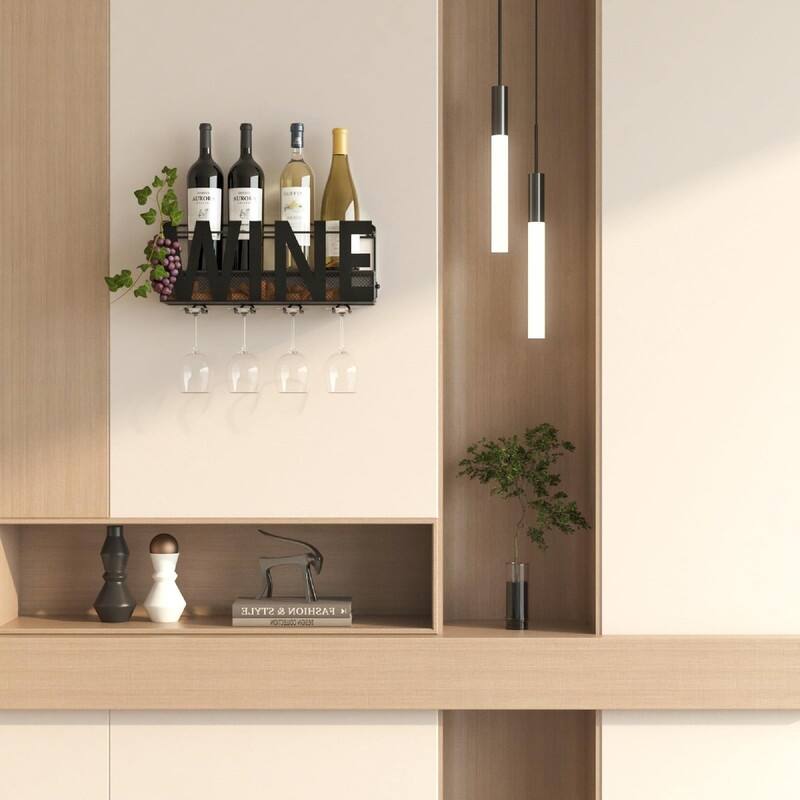 Wall Mounted Metal Wine Rack - 17"D x 5"W x 7"H