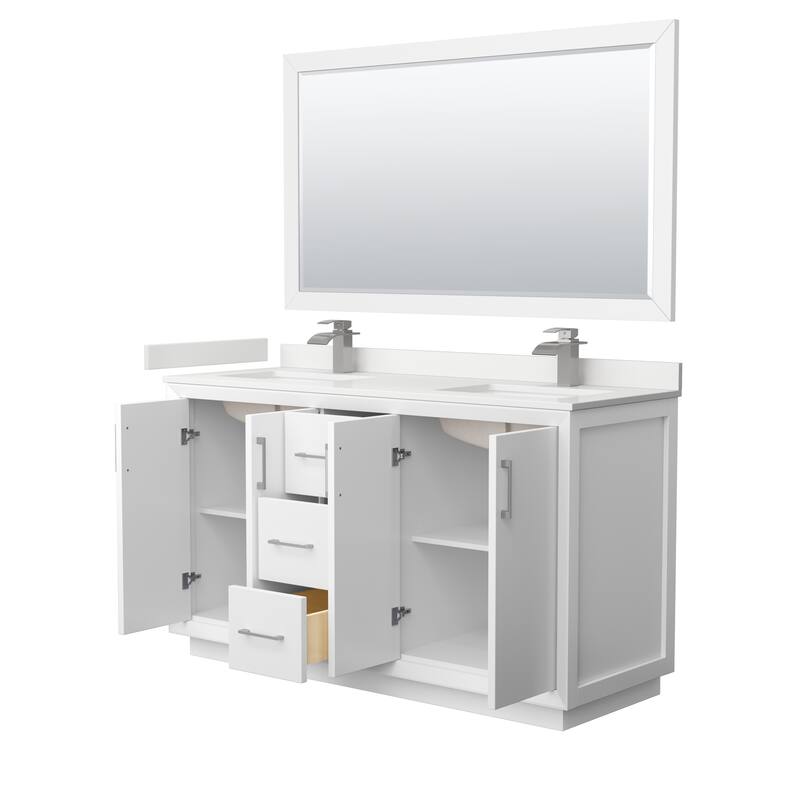 Strada 60-inch Double Vanity, Quartz Top, 58-inch Mirror