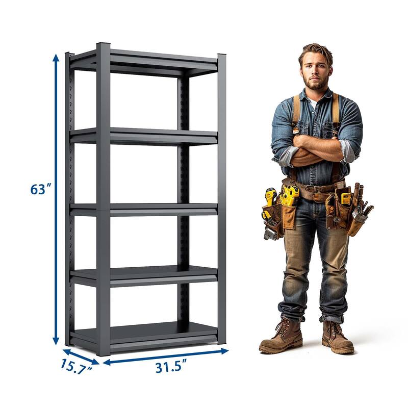 63"H 5 Tier Metal Shelves,2000LBS Heavy Duty Storage Shelves Adjustable Garage Shelf Unit Storage Utility Rack