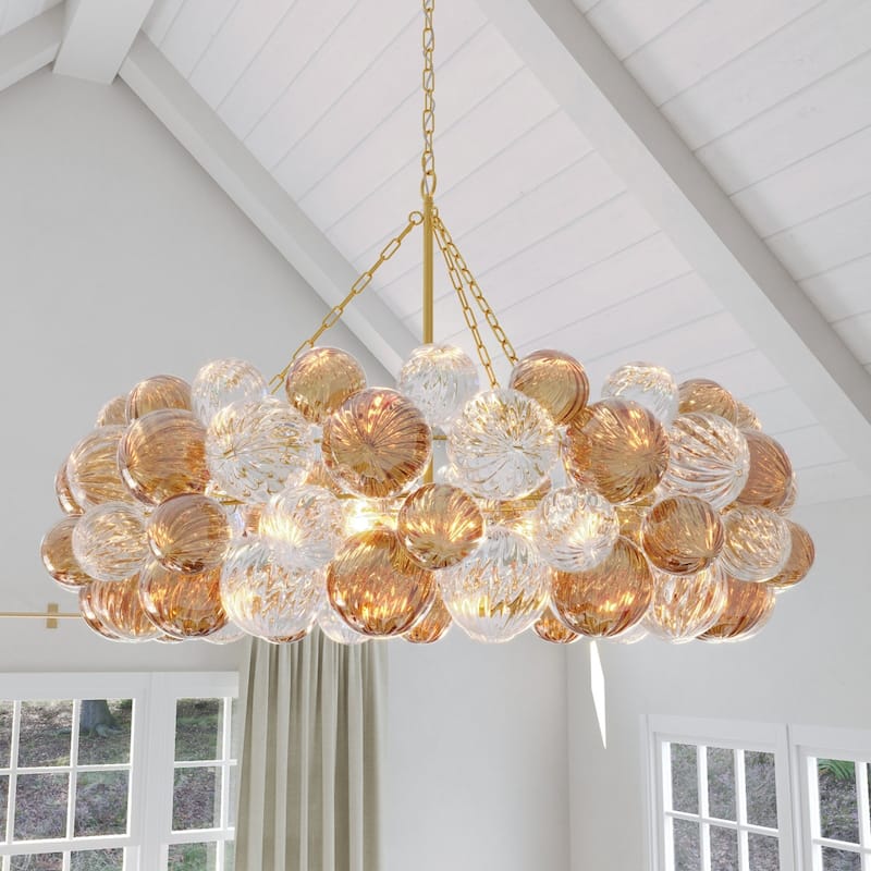 Acroma 3-Light Dimmable Glass Globe Bubble Chandelier - N/A - Satin Brass