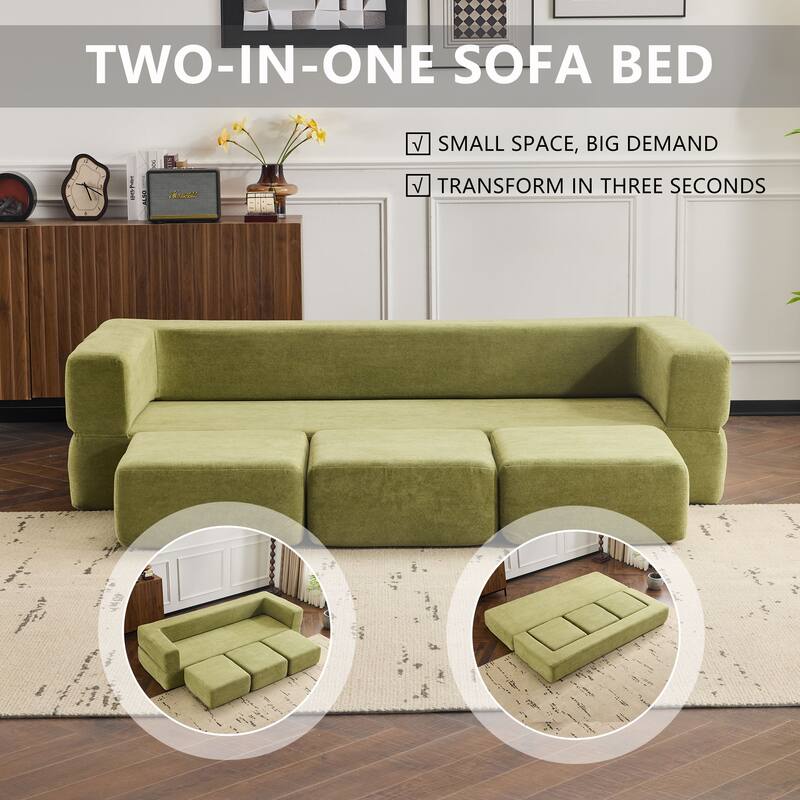 79.14" Chenille 3-Seater Sofa, Foldable Play Mat and Removable Cover