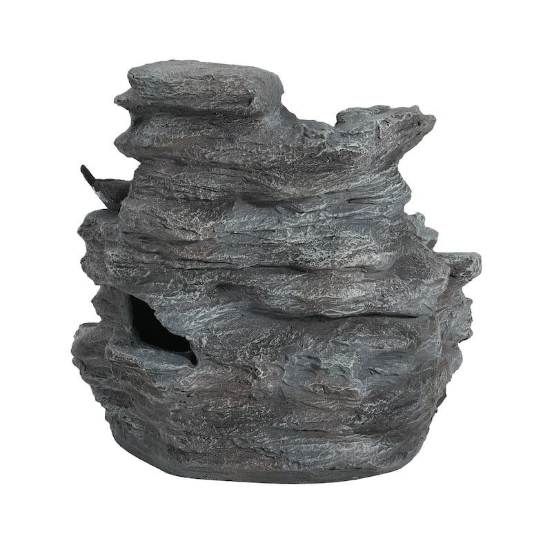 Roomfitters 21-Inch 4-Tiered Concrete Rock Waterfall Fountain with LED Lights, Natural Faux-Stone Cascading Water Feature, Gray