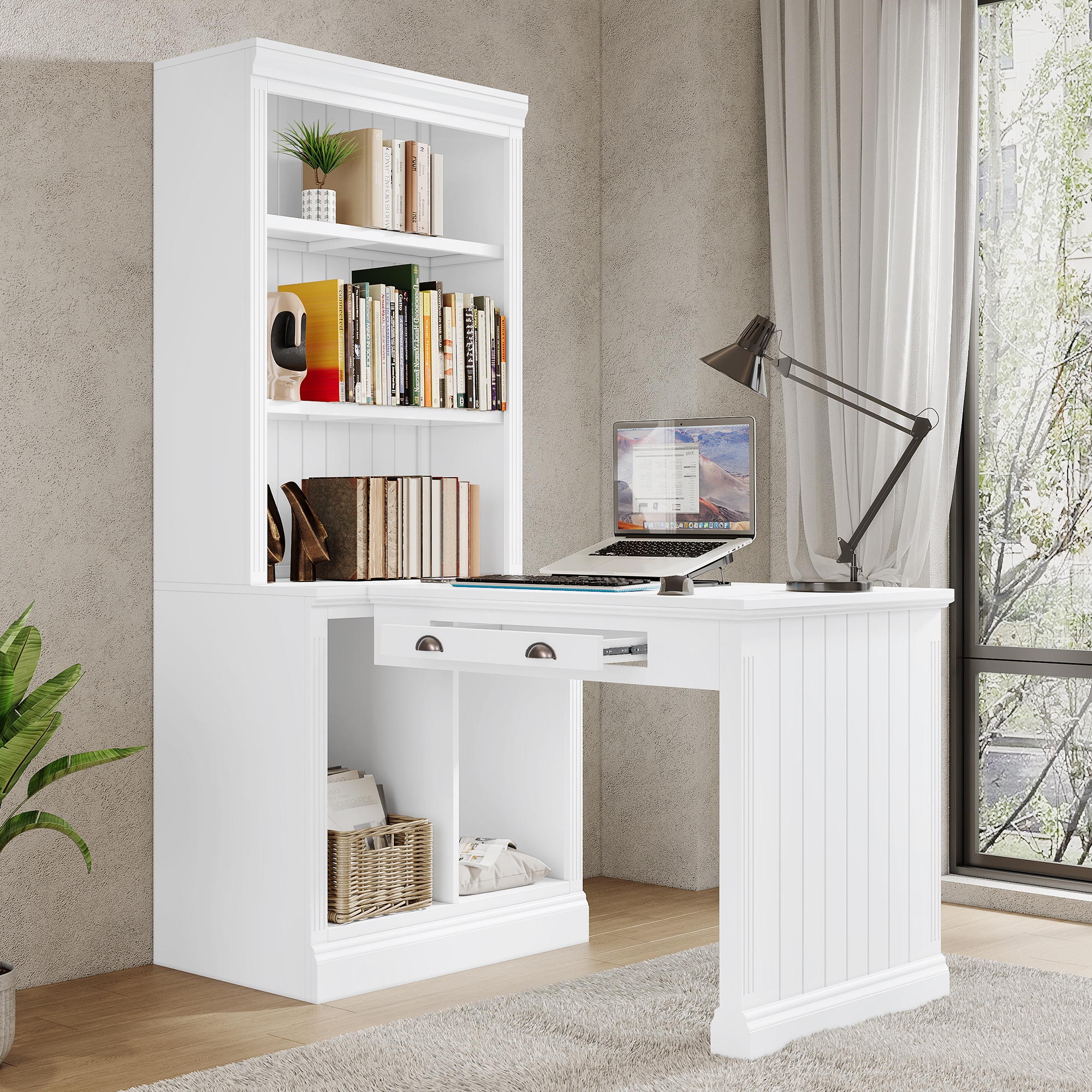 Desk with sale tall shelves