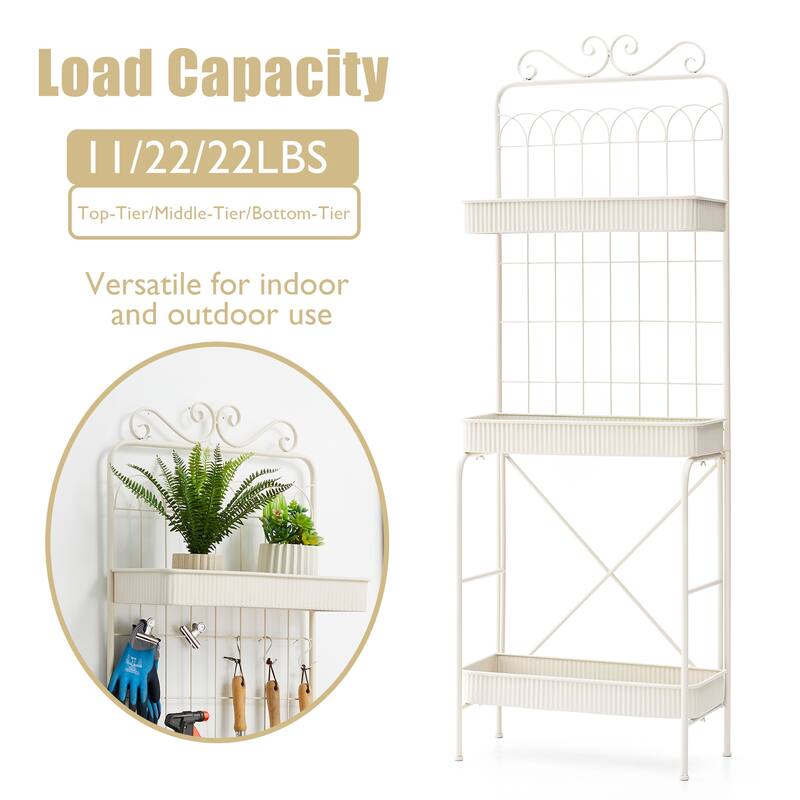 Glitzhome 68"H 3 Tier Shelving Black Metal Plant Stand Kitchen Shelf Multifunctional Storage Rack for Indoor Outdoor