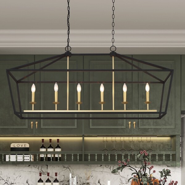 49 in. Modern Farmhouse 6 light Black Gold Rectangle Linear Chandelier with UL Certified 49 inches