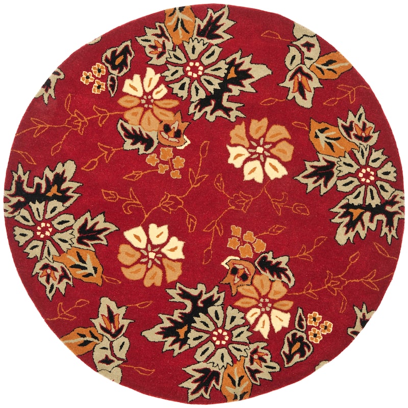 SAFAVIEH Handmade Jardin Mikaila Country Floral Wool Rug - 6' Round - Red/Multi - Round