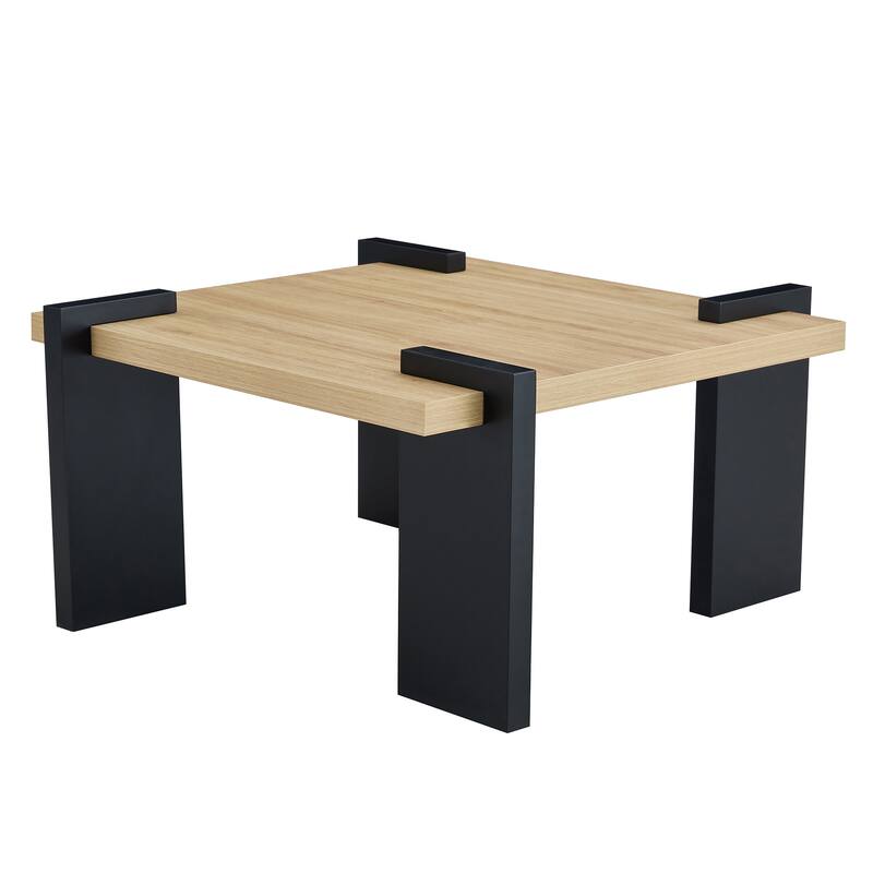Walnut MDF Coffee Table, 31.5" Square Modern Minimalist Design for Living Room - 31.5*31.5*16.6