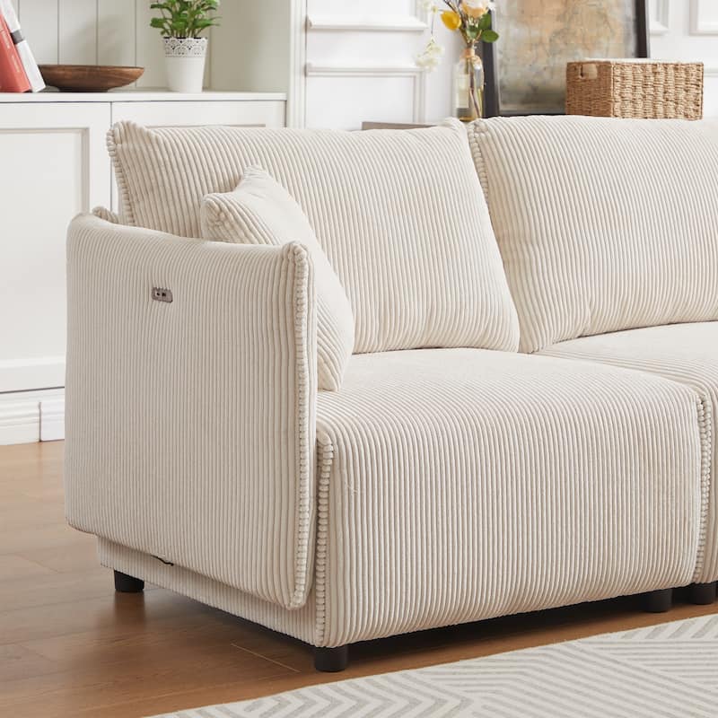 106'' Corduroy 3-Seater Sofa with USB Charging Ports and Convertible Design