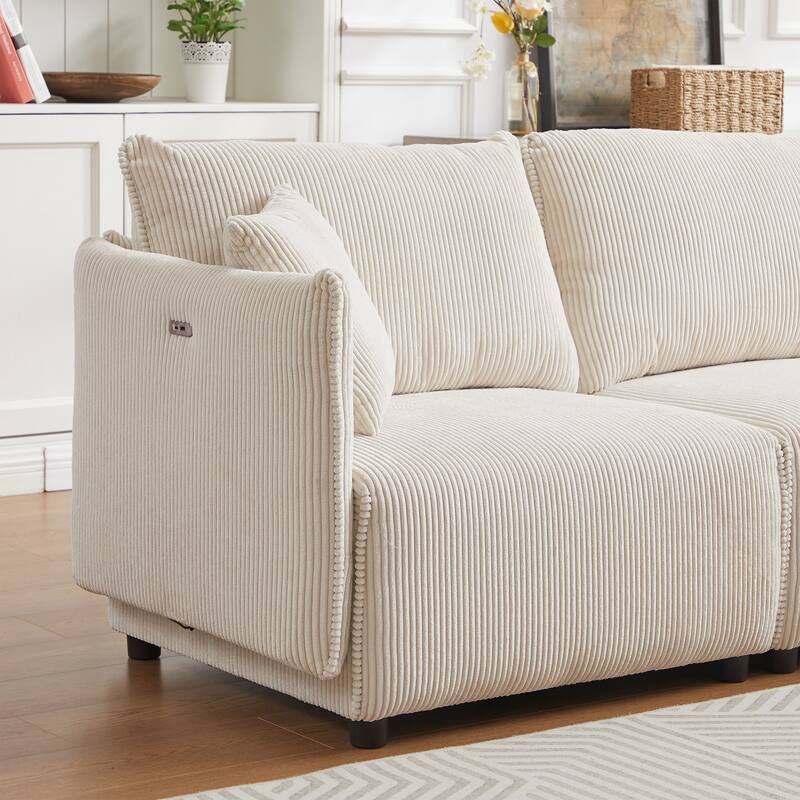 Multi-Module Combination Style Modern Minimalist Corduroy Combination Sofa with 2 Comfort Cushions with USB & C Charging Port